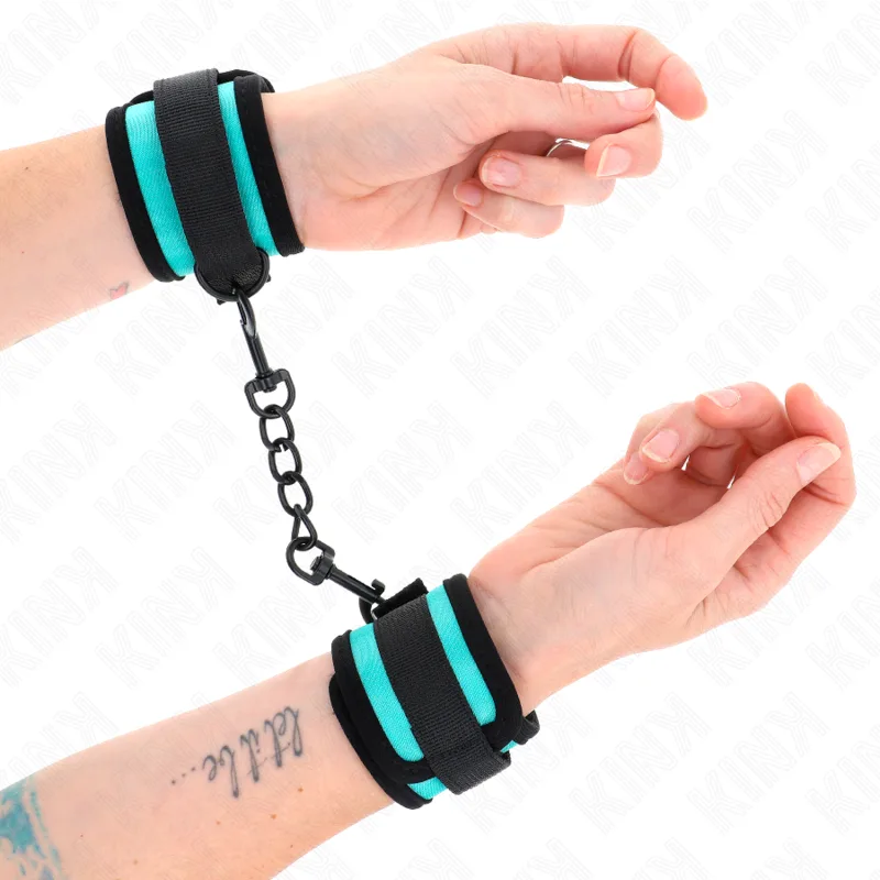 Kink Hook and Loop Nylon Wrist Restraints – Adjustable Black & Blue Bondage Cuffs (18–32 cm x 5 cm)