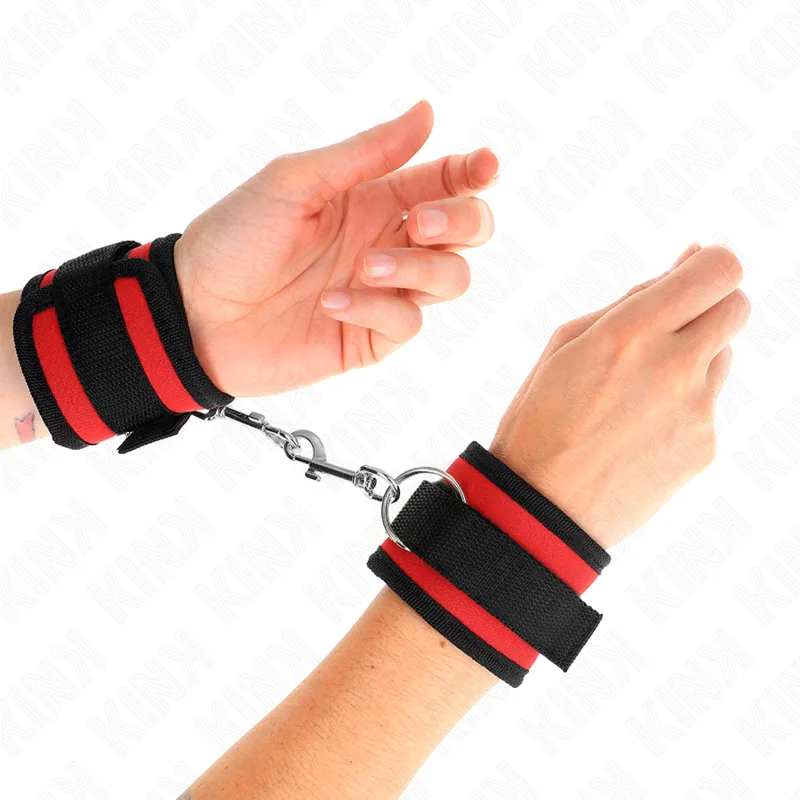 Kink Nylon Bind Hook & Loop Adjustable Wrist Restraints – Red & Black, Model 2 (18–35 cm x 6 cm)