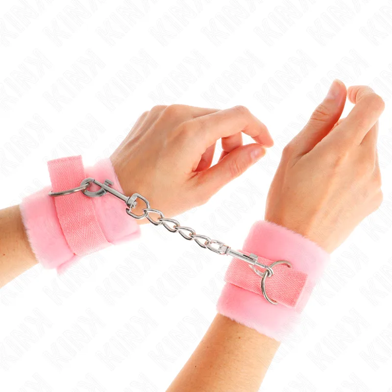 Kink Beginner Pälsfodrade Handbojor i Rosa – 30 x 7 cm