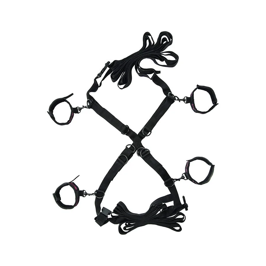 Calexotics Scandal Over-the-Bed Cross Restraint Set med handleds- och fotledsmanchetter