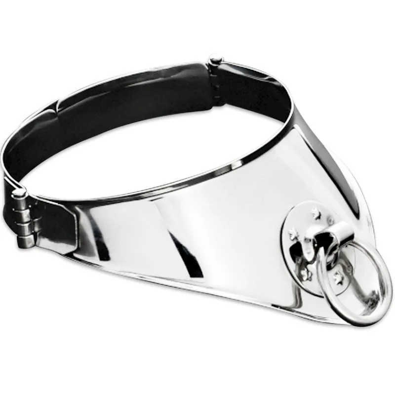 Metal Hard - Halsband i rostfritt stål med framring och hänglås, 12,5 cm innerdiameter
