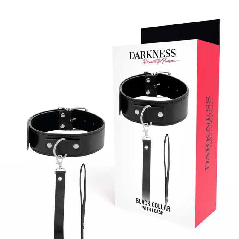 Darkness - Hållningskrage med kedjekoppel i läderimitation