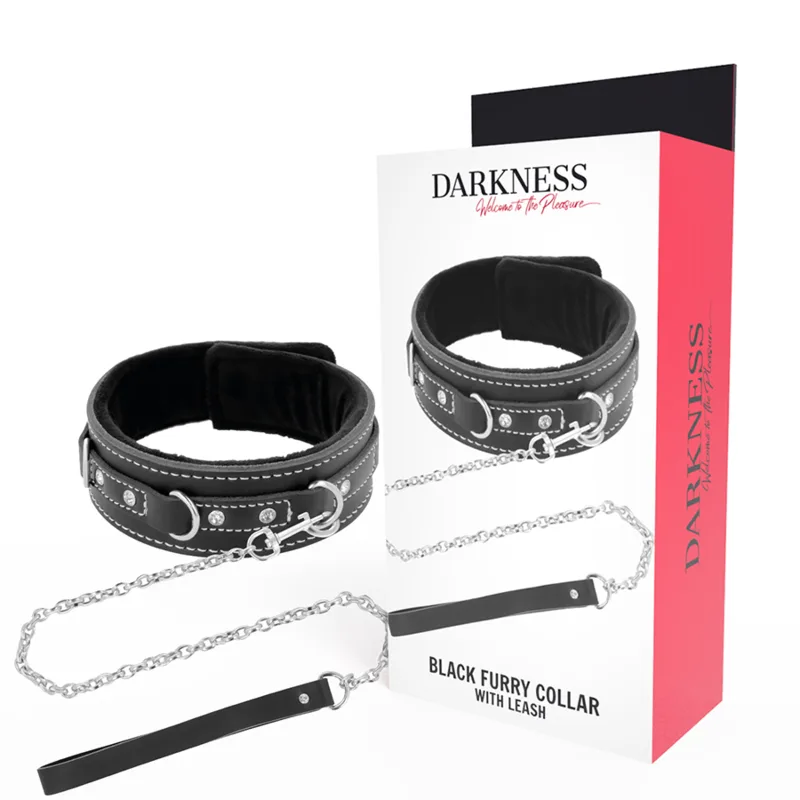 Darkness – Premium halsband i läder med kedjelina