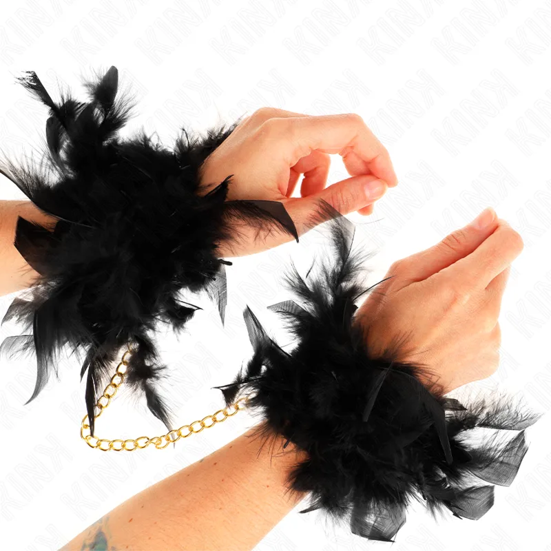 Kink Feather Handcuffs with Gold Chain - Model 1