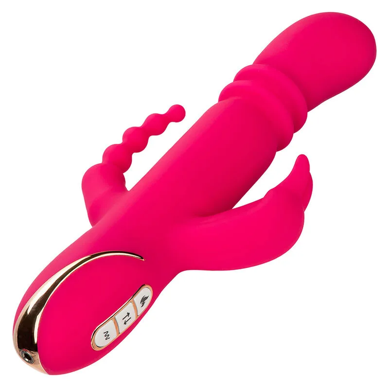 CalExotics - Jack Rabbit Signature Triple Fantasy Heated Silicone Rabbit Vibrator - Pink