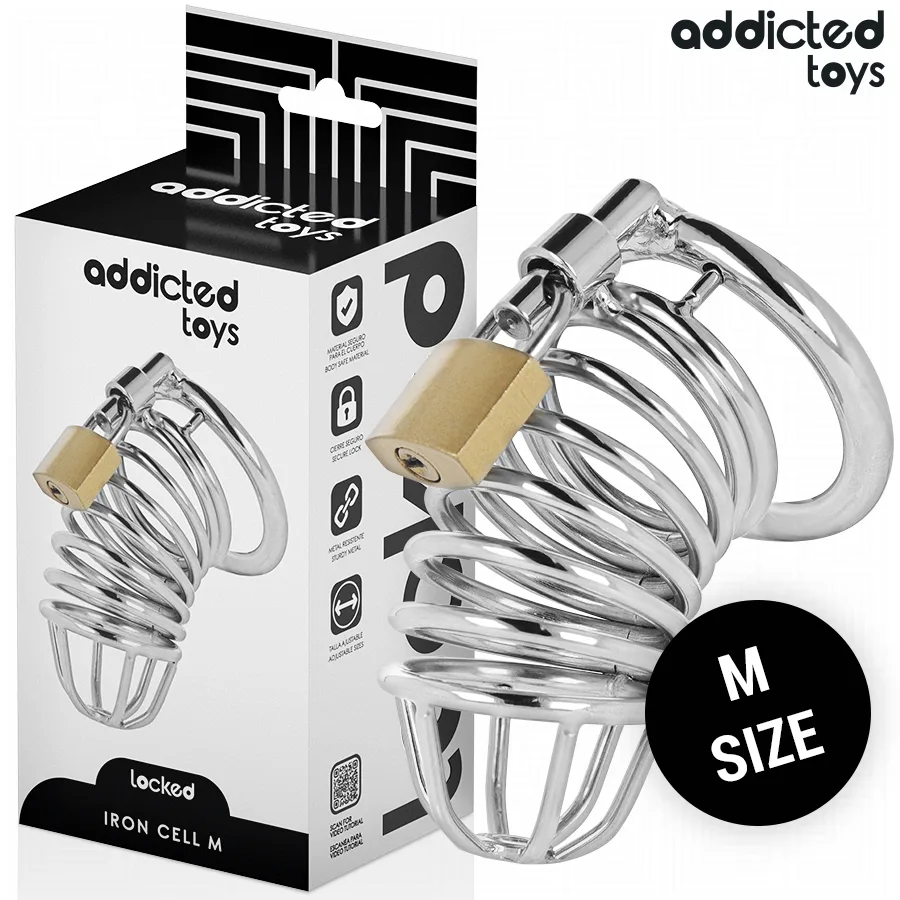 Addicted Toys Locked – Iron Cell Metal Penis Chastity Cage, Size M