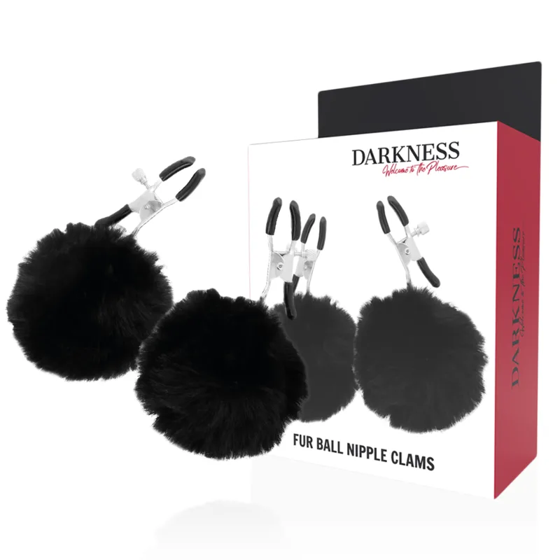 Darkness Adjustable Nipple Clamps with Decorative Pom Poms