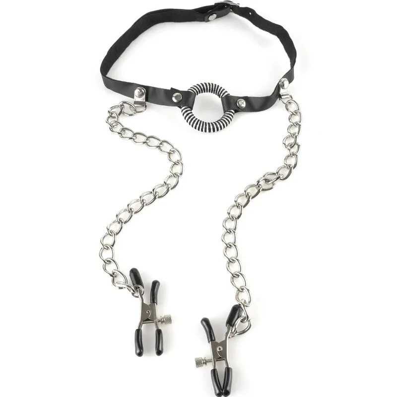 Fetish Fantasy Series - O-Ring Gag med Bröstvårtsklämmor