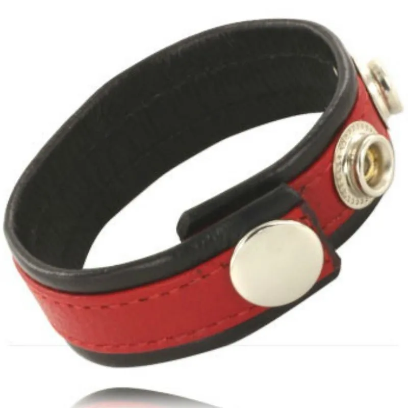 Metal Hard Adjustable Leather Penis Strap – Red & Black BDSM Body Harness Accessory