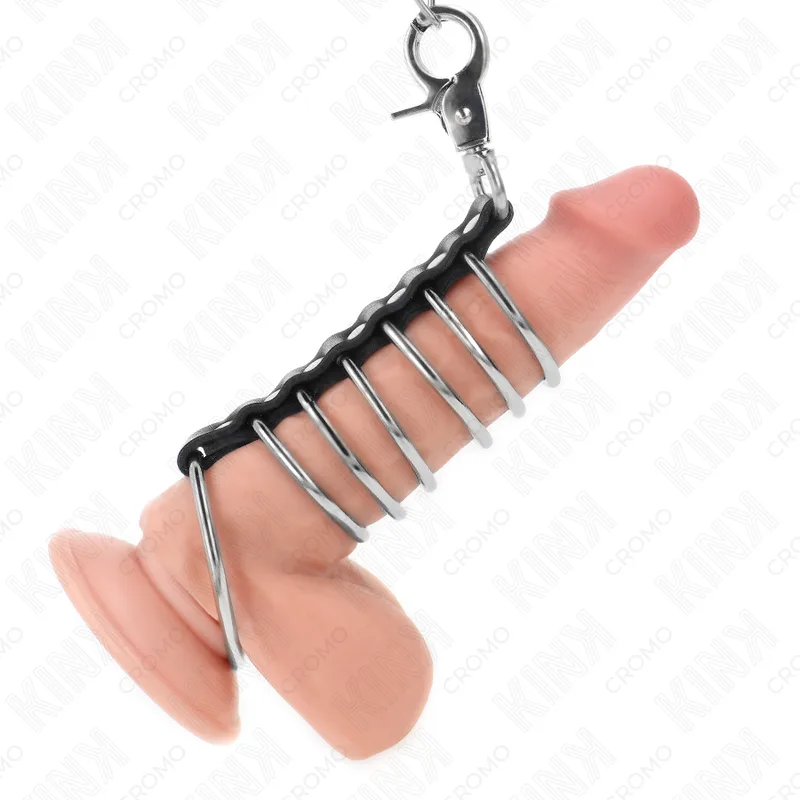Kink 7-delar metallpeniringset med läder och metallkedja – Graderade storlekar 3,8 cm till 5 cm, 100 cm kedja