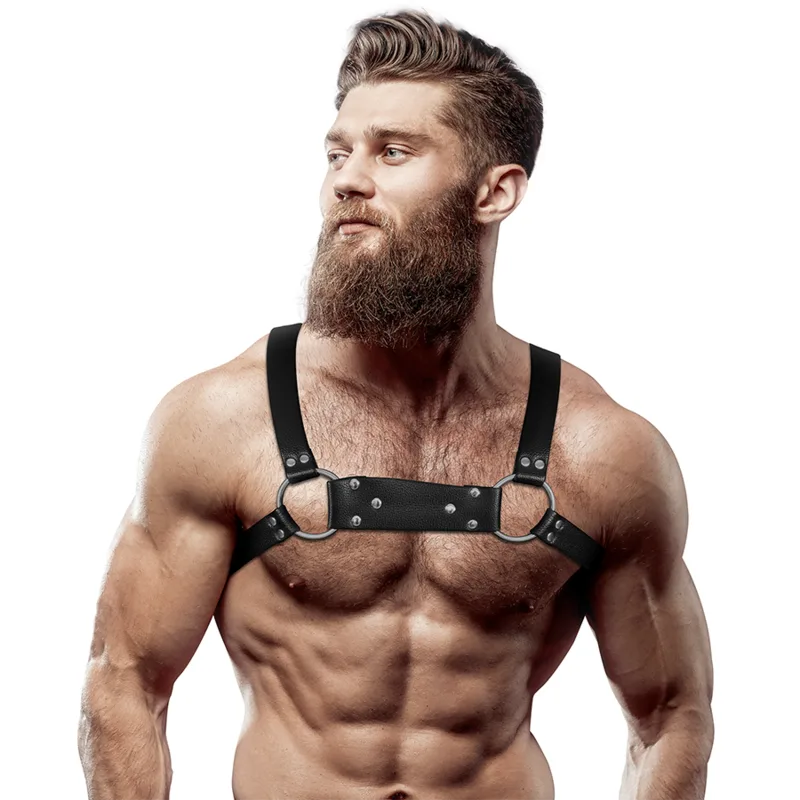 Fetish Submissive Attitude - Bröstselar i Eco-Läder för Herrar | Storlek M/L