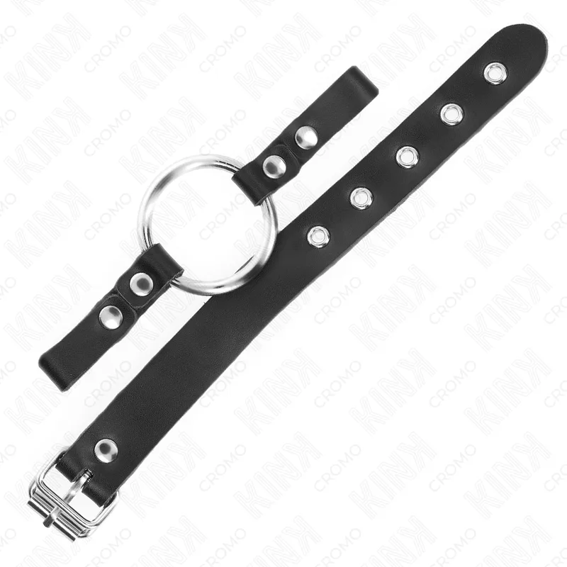Kink - Läder Penisring med Spänne 22 x 2 cm med Metallring 4 cm