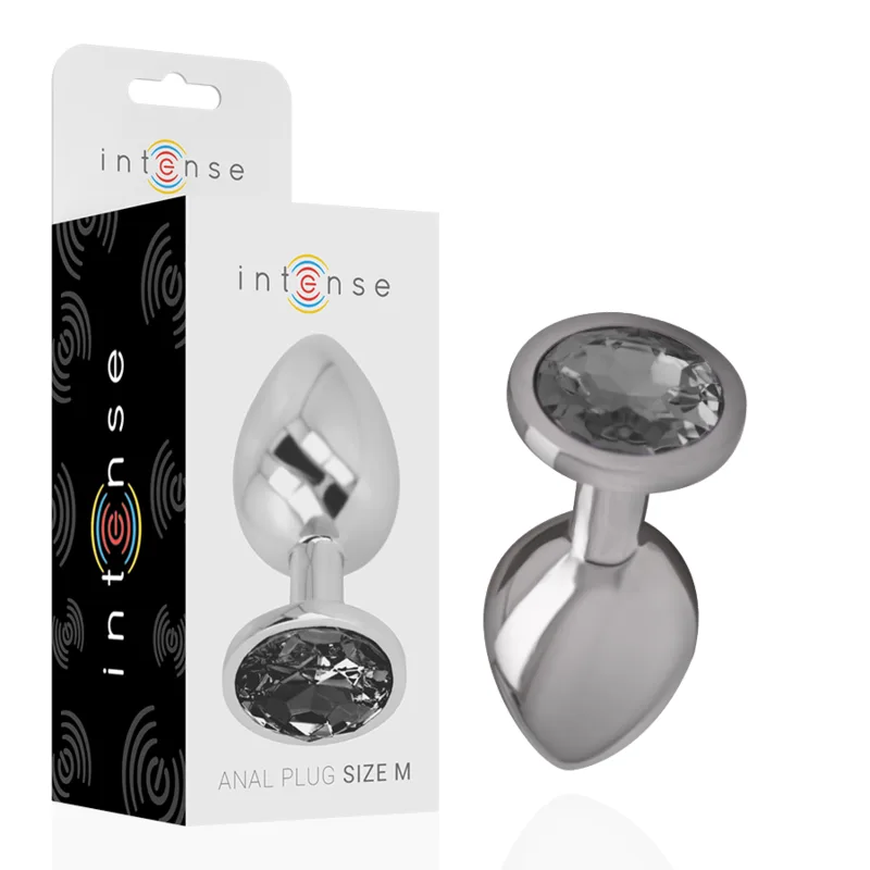 Intense™ Aluminium Metal Anal Plug with Black Glass Jewel – Size M