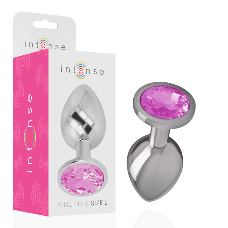 Intense – Analplugg i aluminium med rosa kristallsmycke | Storlek L