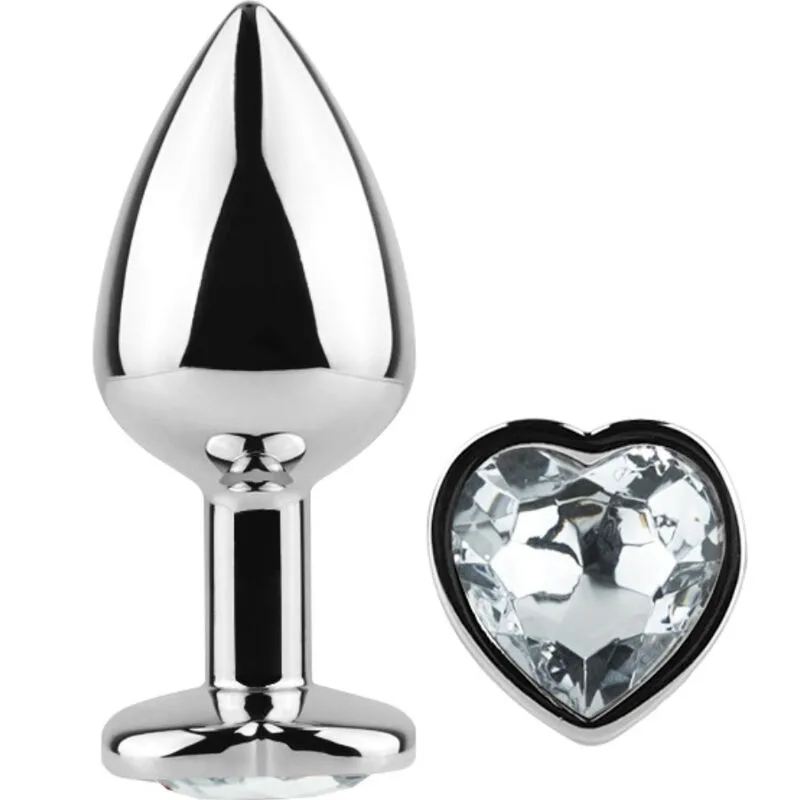 Secretplay Metal Anal Plug with Clear Crystal Heart Decoration – Small, 7 cm