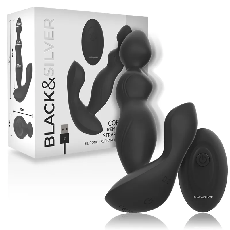 Black&Silver Cora Silicone Anal Plug with Remote Control