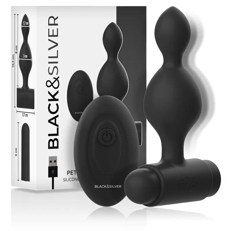 Black & Silver Tucker Small Silicone Anal Plug with Remote Control