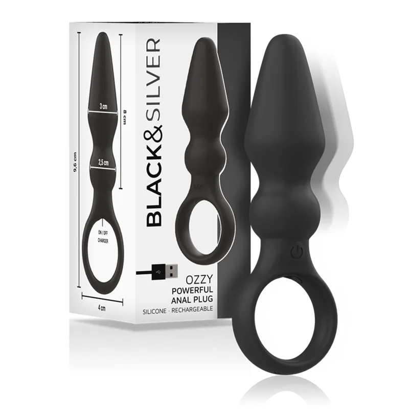 Black & Silver Ozzy Kraftfull Vibrerande Analplugg i Silikon