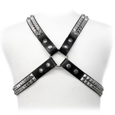 Leather Body Harness with Pyramid Studs – Men's BDSM Bondage Harness