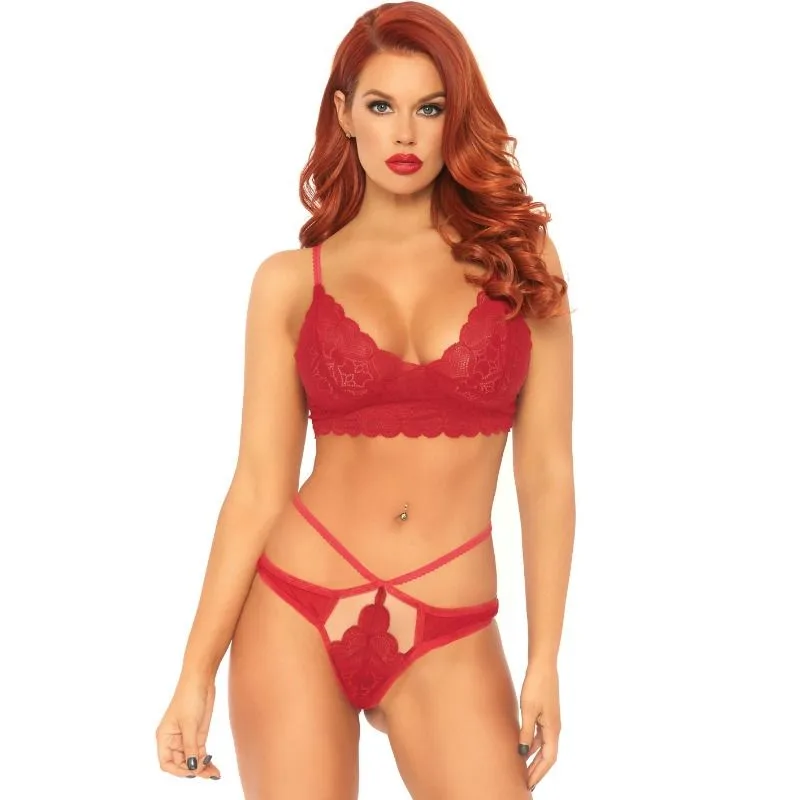Leg Avenue - 2-delat spetsset med sweetheart-bralette och stringtrosa, storlek M/L