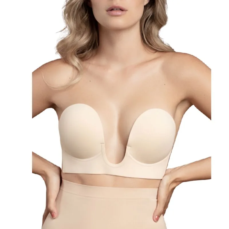 Bye-Bra Strapless Självhäftande U-Shape BH – Rygglös & Urringad Support – Beige – Kupa C