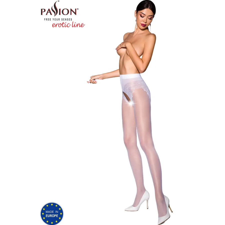 Passion – Tiopen 006 White Open-Crotch Tights | Size 1/2 | 30 Den