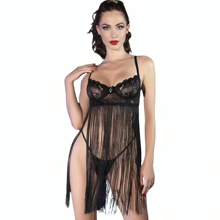 Chilirose CR 4496 Babydoll Lingerieset – Svart – Storlek S/M