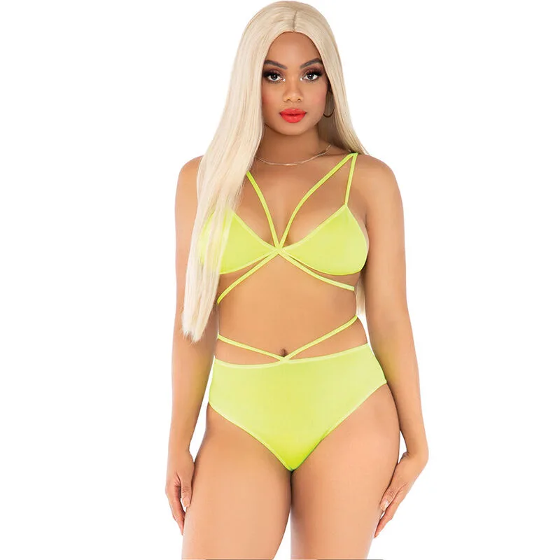 Leg Avenue - Strappy Cage-BH-Top & Trosa i Gult