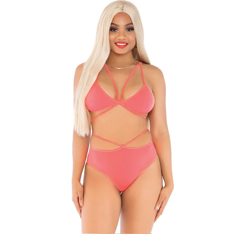 Leg Avenue - Strappy Cage-BH Top & Trosa Set i Korall
