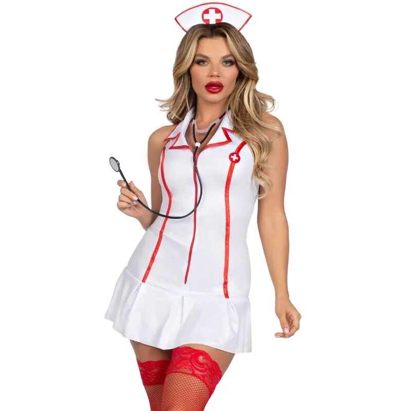 Leg Avenue - Head Nurse Costume | White Fitted Dress with Accessories | Size M/L