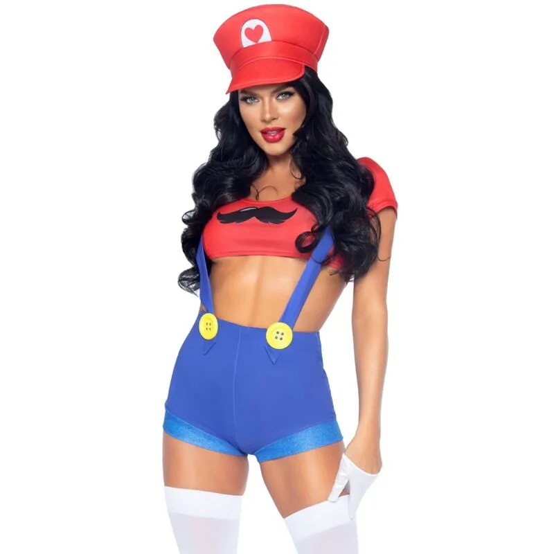 Leg Avenue - Flirty Mario Bros Inspired Costume Set, Colour: Red/Blue, Size: S
