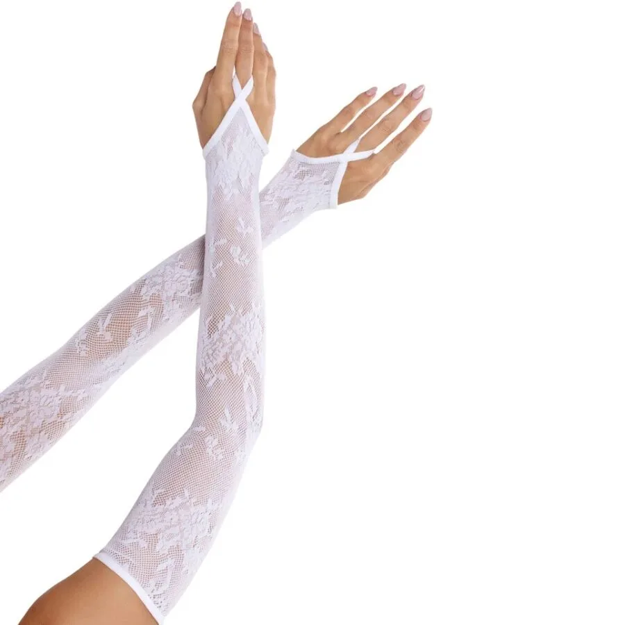 Leg Avenue - Extra Långa Blommiga Spets Armvärmare Handskar i Vitt